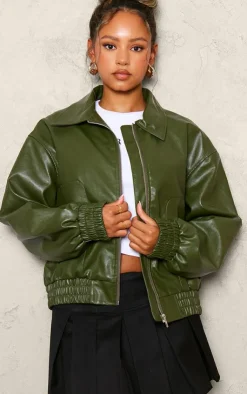 PrettyLittleThing Bomber Jackets*Petite Faux Leather Oversized Bomber Jacket