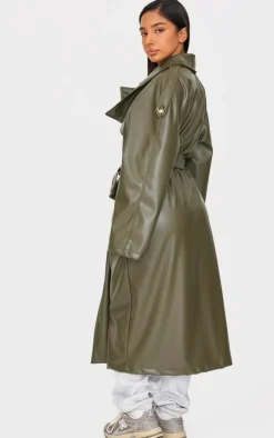 PrettyLittleThing Trench Coats*Petite Faux Leather Belted Trench Coat