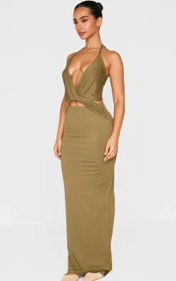 Petite Halterneck Twist Detail Maxi Dress-PrettyLittleThing