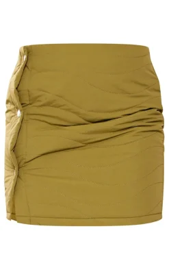 PrettyLittleThing Petite Quilted Button Front Mini Skirt Khaki