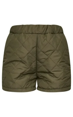 Online PrettyLittleThing Petite Quilted Shorts Khaki