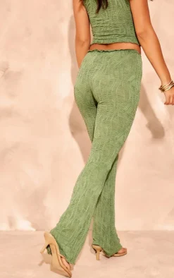 Hot PrettyLittleThing Petite Textured Straight Leg Pants Khaki