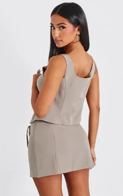 Outlet PrettyLittleThing Petite Woven Lace Up Corset Khaki