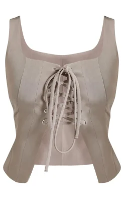 Outlet PrettyLittleThing Petite Woven Lace Up Corset Khaki