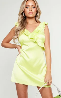 Petite Frilled Satin Mini Dress-PrettyLittleThing Outlet