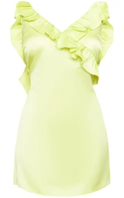 Petite Frilled Satin Mini Dress-PrettyLittleThing Outlet