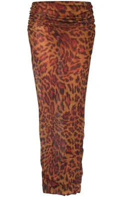 Discount PrettyLittleThing Petite Print Crushed Mesh Low Waist Maxi Skirt Leopard