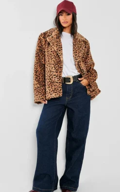 PrettyLittleThing Faux Fur Coats*Petite Print Faux Fur Longline Jacket