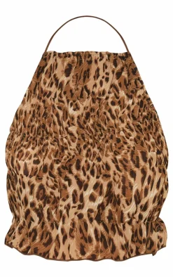 Outlet PrettyLittleThing Petite Print Halterneck Open Back Chiffon Top Leopard