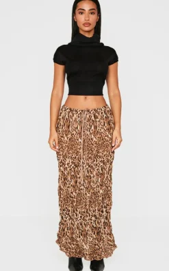 PrettyLittleThing Petite Print Low Waist Chiffon Maxi Skirt Leopard