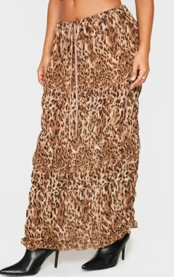 PrettyLittleThing Petite Print Low Waist Chiffon Maxi Skirt Leopard