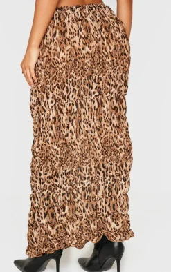 PrettyLittleThing Petite Print Low Waist Chiffon Maxi Skirt Leopard