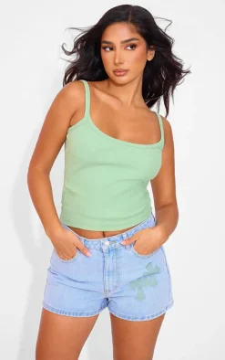 Petite Light Blue Denim Cross Applique Shorts