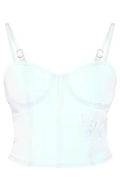 Sale PrettyLittleThing Petite Denim Embroidered Corset Light Blue