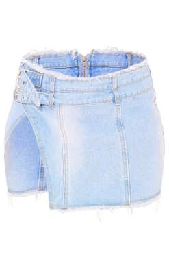 PrettyLittleThing Petite Denim Side Split Mini Skirt Light Blue