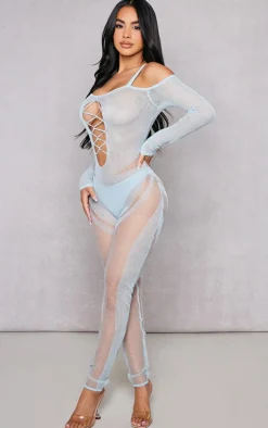 Petite Knitted Sheer Jumpsuit-PrettyLittleThing New