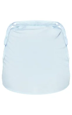 New PrettyLittleThing Petite Linen Look Tie Side Mini Skirt Light Blue