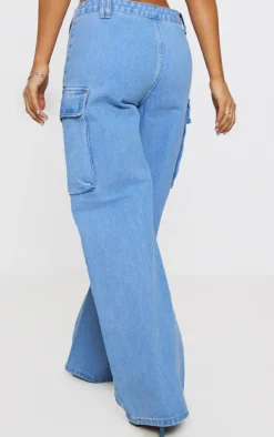 Petite Light Blue Wash Denim Cargo Jeans
