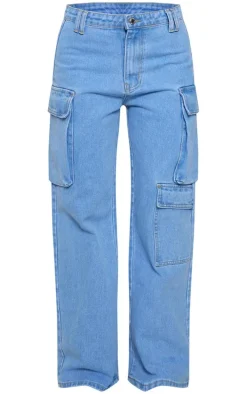 Petite Light Blue Wash Denim Cargo Jeans