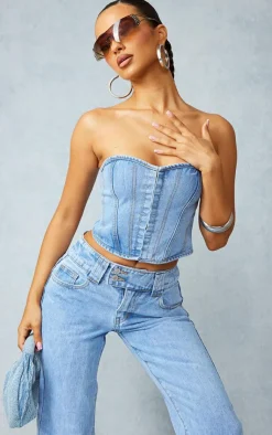 PrettyLittleThing Corsets*Petite Denim Hook And Eye Corset Top