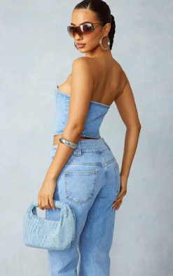 PrettyLittleThing Corsets*Petite Denim Hook And Eye Corset Top