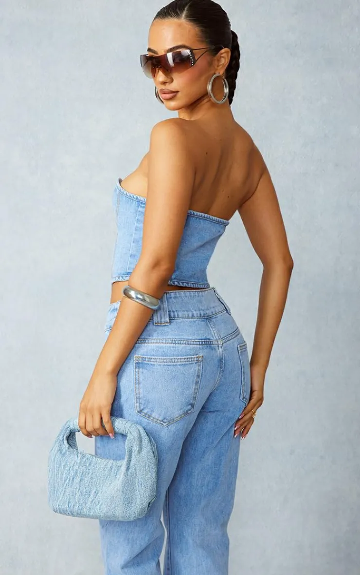 PrettyLittleThing Corsets*Petite Denim Hook And Eye Corset Top