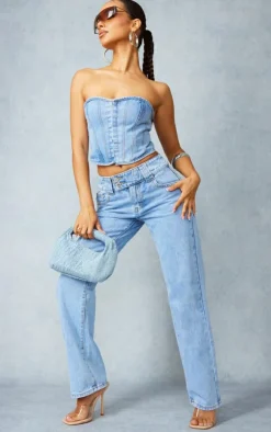 PrettyLittleThing Corsets*Petite Denim Hook And Eye Corset Top