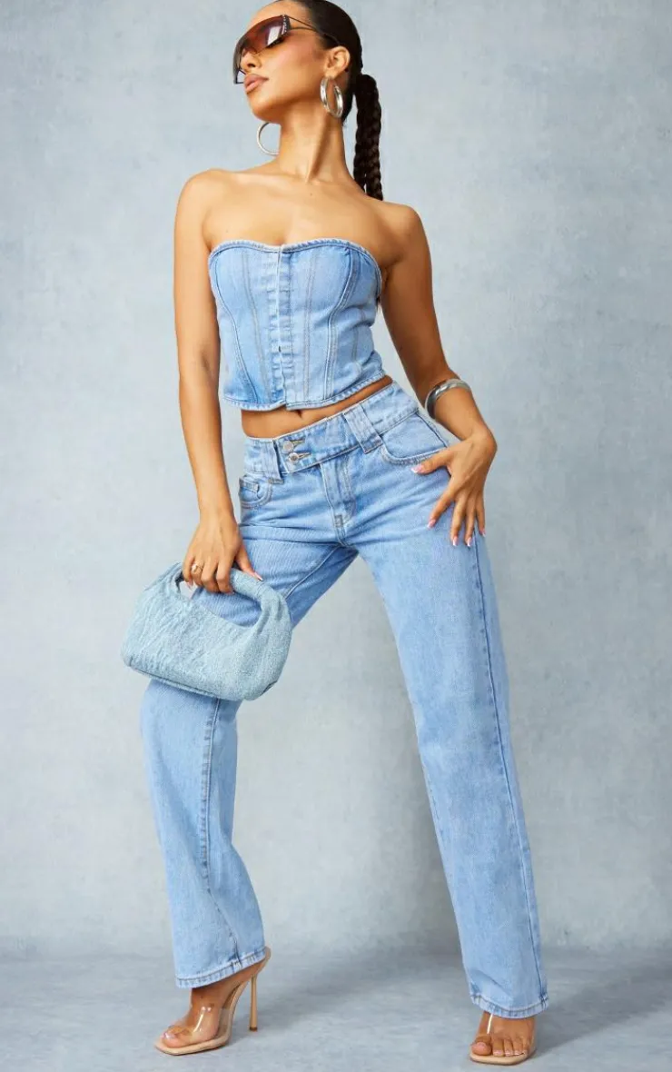 PrettyLittleThing Corsets*Petite Denim Hook And Eye Corset Top
