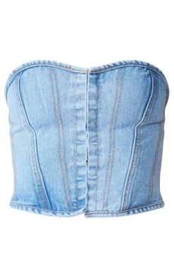 PrettyLittleThing Corsets*Petite Denim Hook And Eye Corset Top
