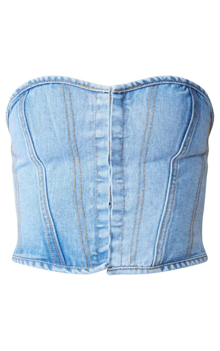 PrettyLittleThing Corsets*Petite Denim Hook And Eye Corset Top