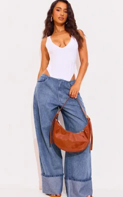 Petite Denim Turn Up Low Rise Wide Leg Jeans-PrettyLittleThing Clearance