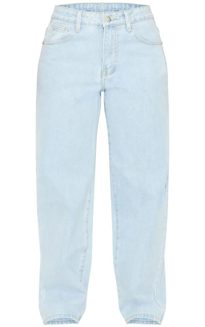 Petite Light Blue Wash Dipped Back Waistband Boyfriend Jeans