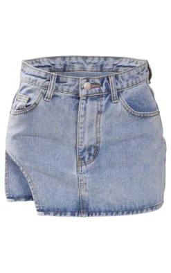 Petite Light Blue Wash Micro Mini Cut Out Denim Skirt