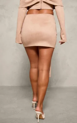 Best PrettyLittleThing Petite Faux Suede Tie Front Mini Skirt Light Brown