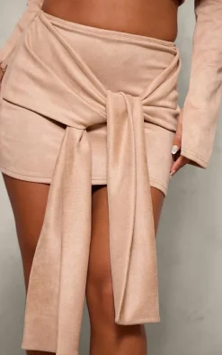 Best PrettyLittleThing Petite Faux Suede Tie Front Mini Skirt Light Brown