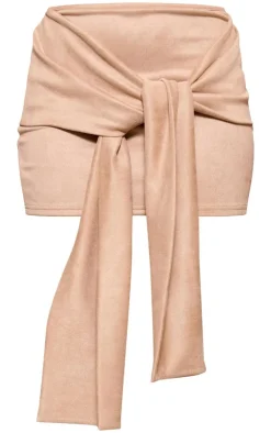Best PrettyLittleThing Petite Faux Suede Tie Front Mini Skirt Light Brown