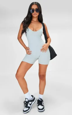 PrettyLittleThing Unitards*Petite Cup Detail Rib Unitard