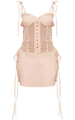 Petite Mesh Corset Lace-up Fitted Mini Dress-PrettyLittleThing Hot