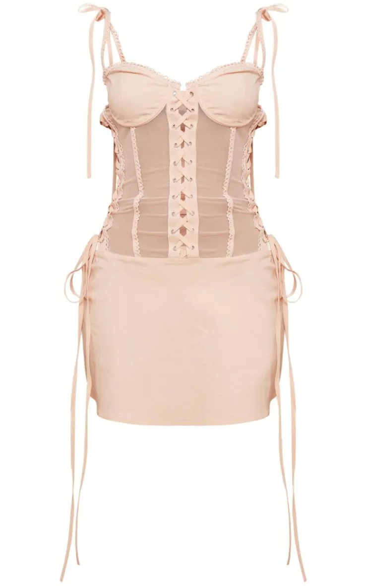 Petite Mesh Corset Lace-up Fitted Mini Dress-PrettyLittleThing Hot