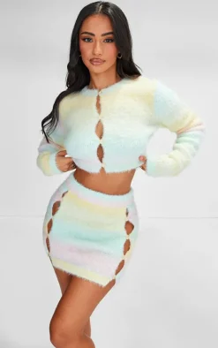 Discount PrettyLittleThing Petite Multi Knitted Side Button Up Mini Skirt Light Pink