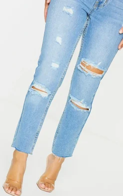 Petite Light Wash Ripped Skinny Jeans