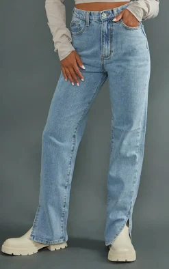 Petite Light Wash Split Hem Jeans