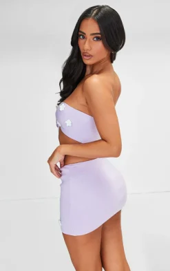 Best PrettyLittleThing Petite Knitted Flower Bandeau Crop Top Lilac