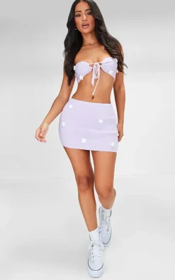 Best PrettyLittleThing Petite Knitted Flower Bandeau Crop Top Lilac