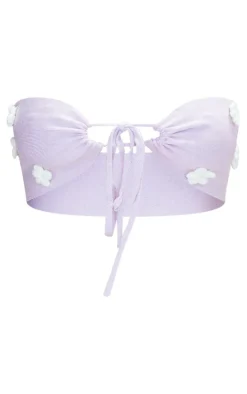 Best PrettyLittleThing Petite Knitted Flower Bandeau Crop Top Lilac