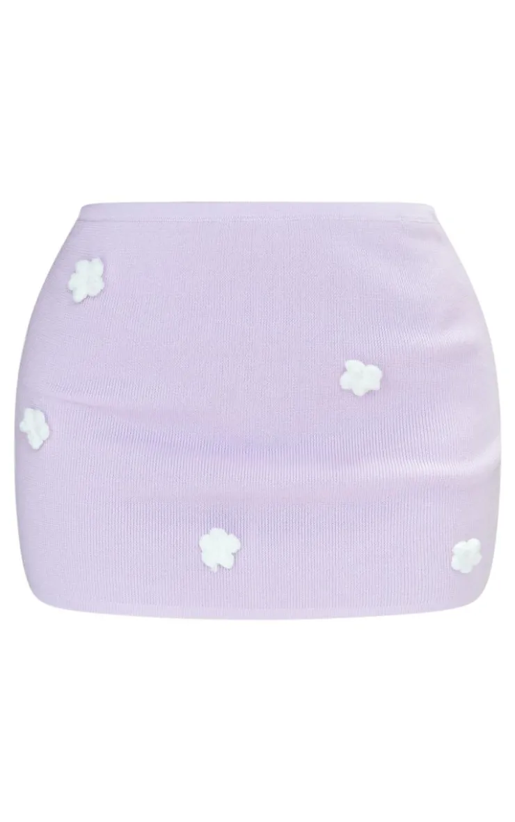 PrettyLittleThing Knitted Two Piece Sets*Petite Knitted Micro Mini Skirt With Flower Details