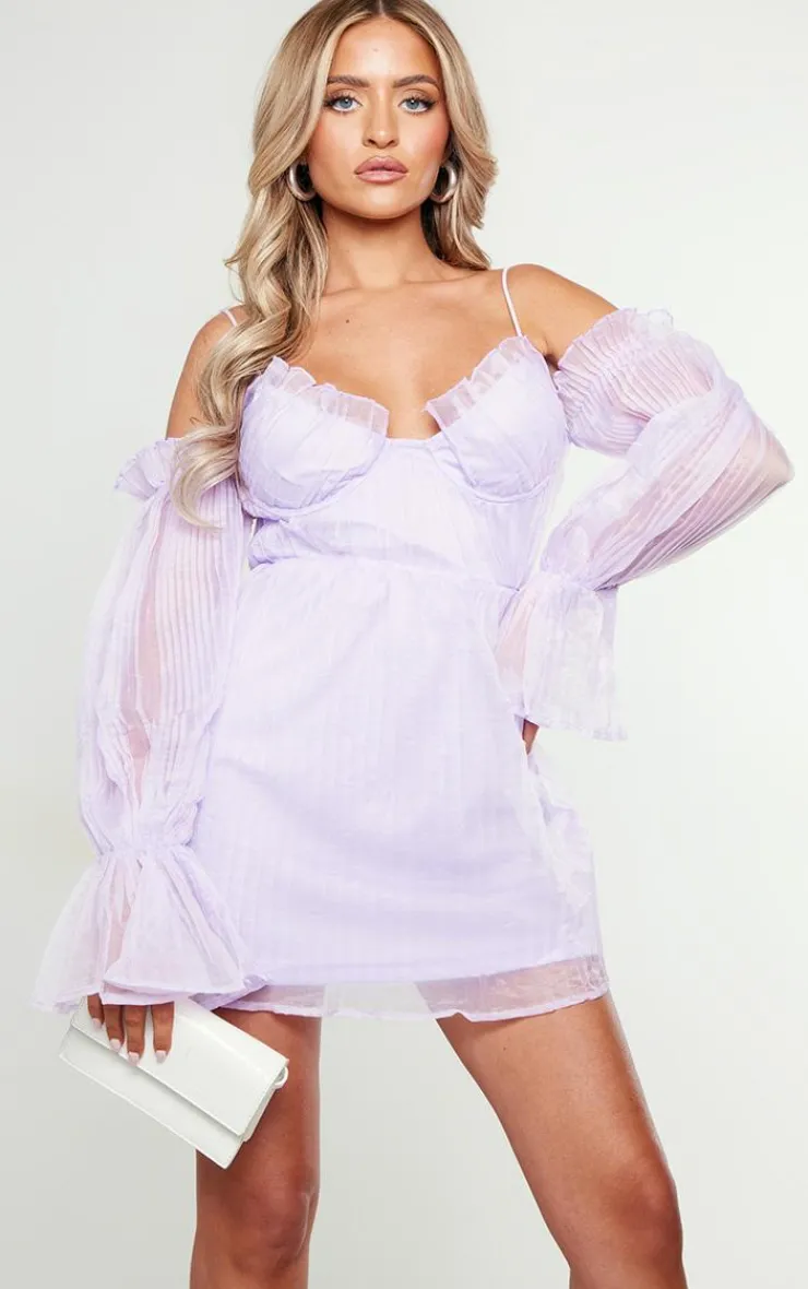 Petite Off The Shoulder Plisse Mini Dress-PrettyLittleThing