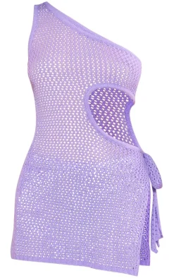 New PrettyLittleThing Petite One Shoulder Knitted Cut-out Top Lilac