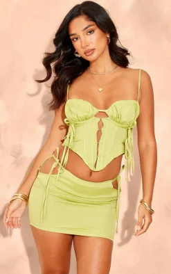 Clearance PrettyLittleThing Petite Linen Look Corset Top Lime Green