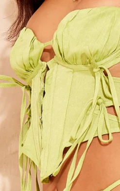 Clearance PrettyLittleThing Petite Linen Look Corset Top Lime Green